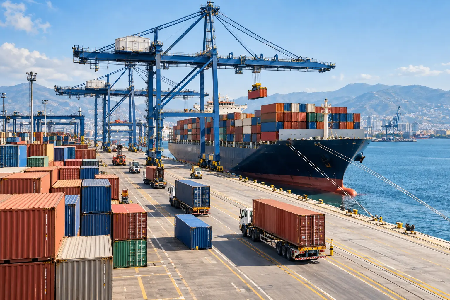 Terminal portuario con contenedores y carga internacional